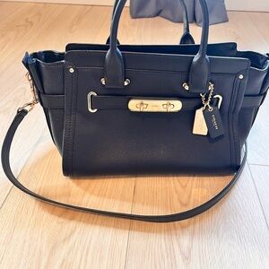 COACH Swagger Smooth & Pebble Leather Crossbody Bag in Blue
